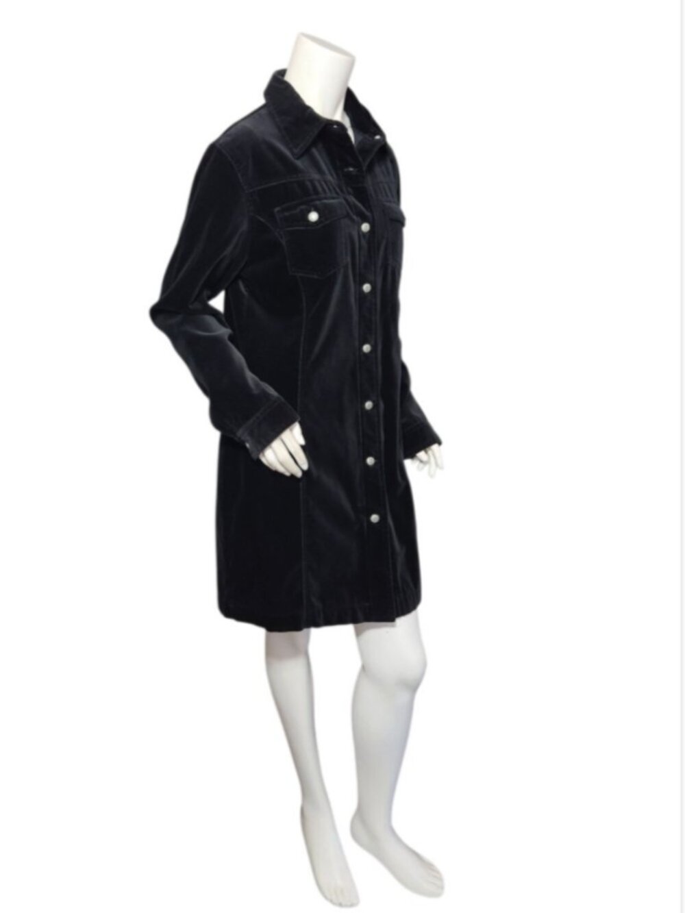 Vtg Gap Velvet Shirt Dress Button-Up Long Sleeve